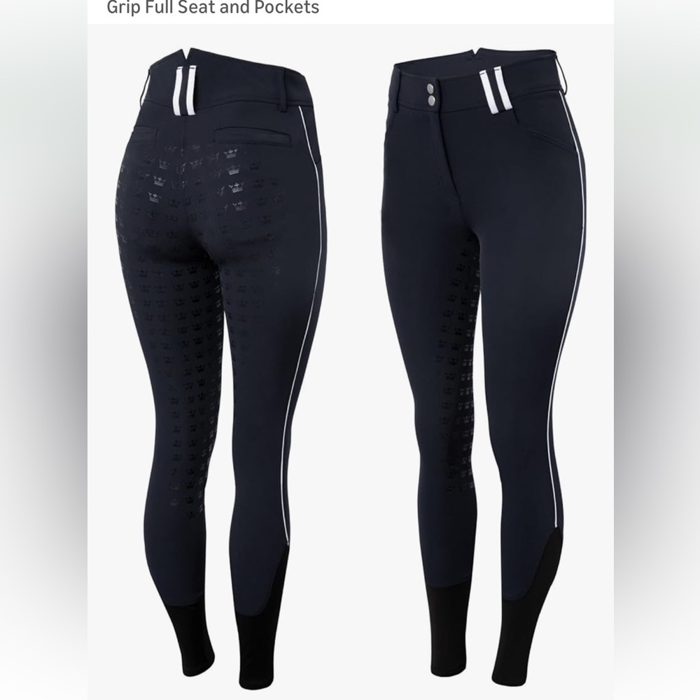 Horze Black Full Seat Riding Breeches with White Side Piping